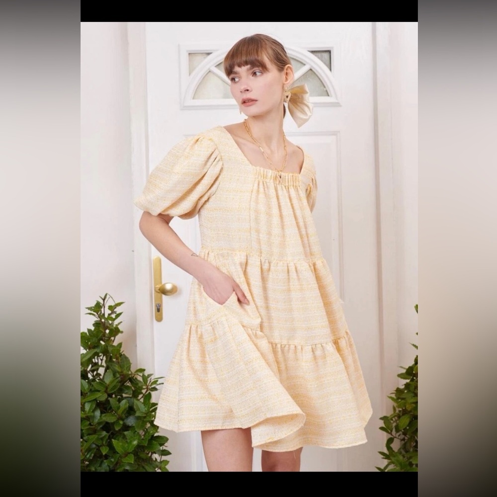 NWT Sister Jane Confetti Yellow Puff Sleeve Tiered Dress